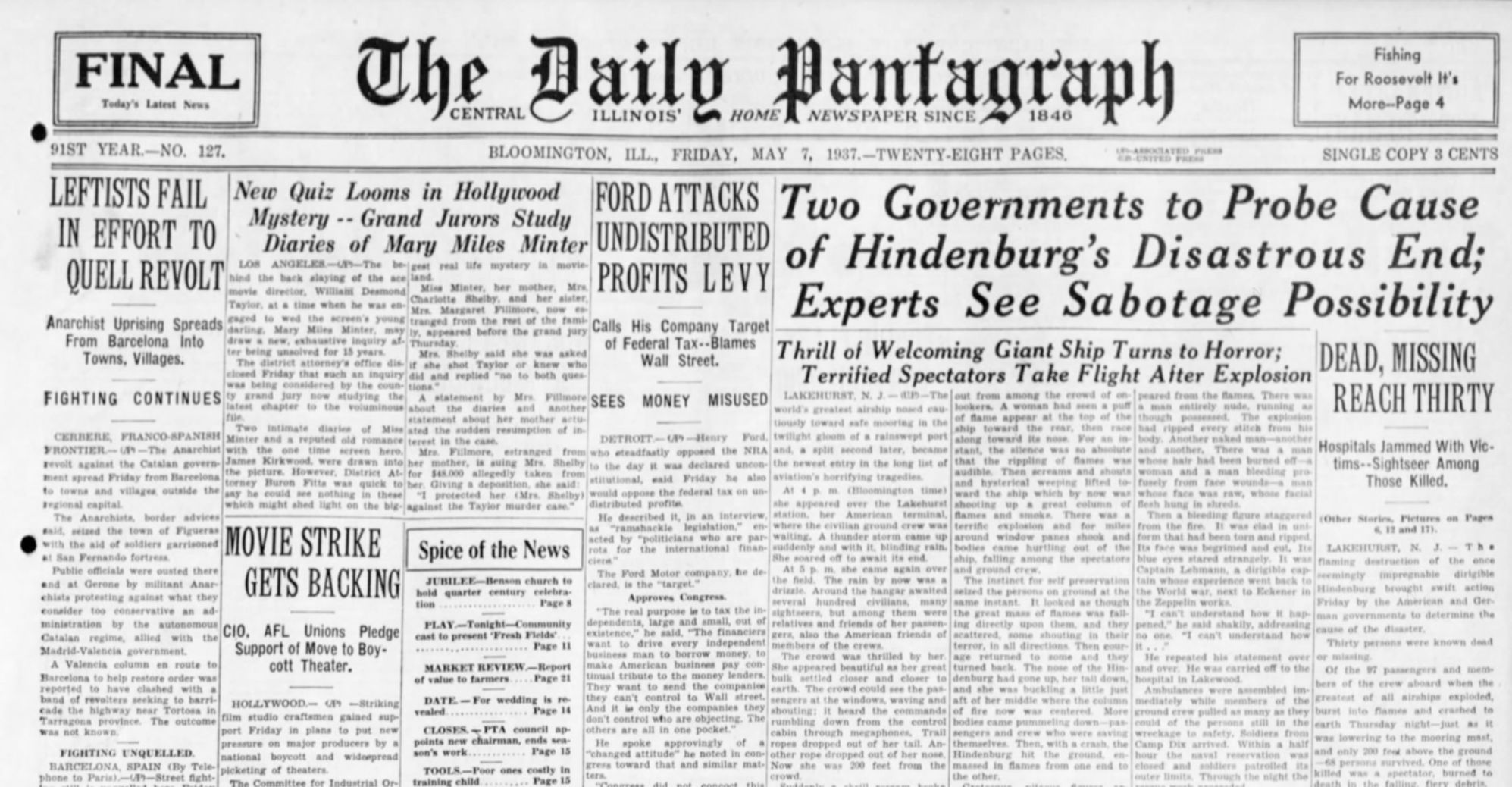 May 07, 1937 - Hindenburg disaster